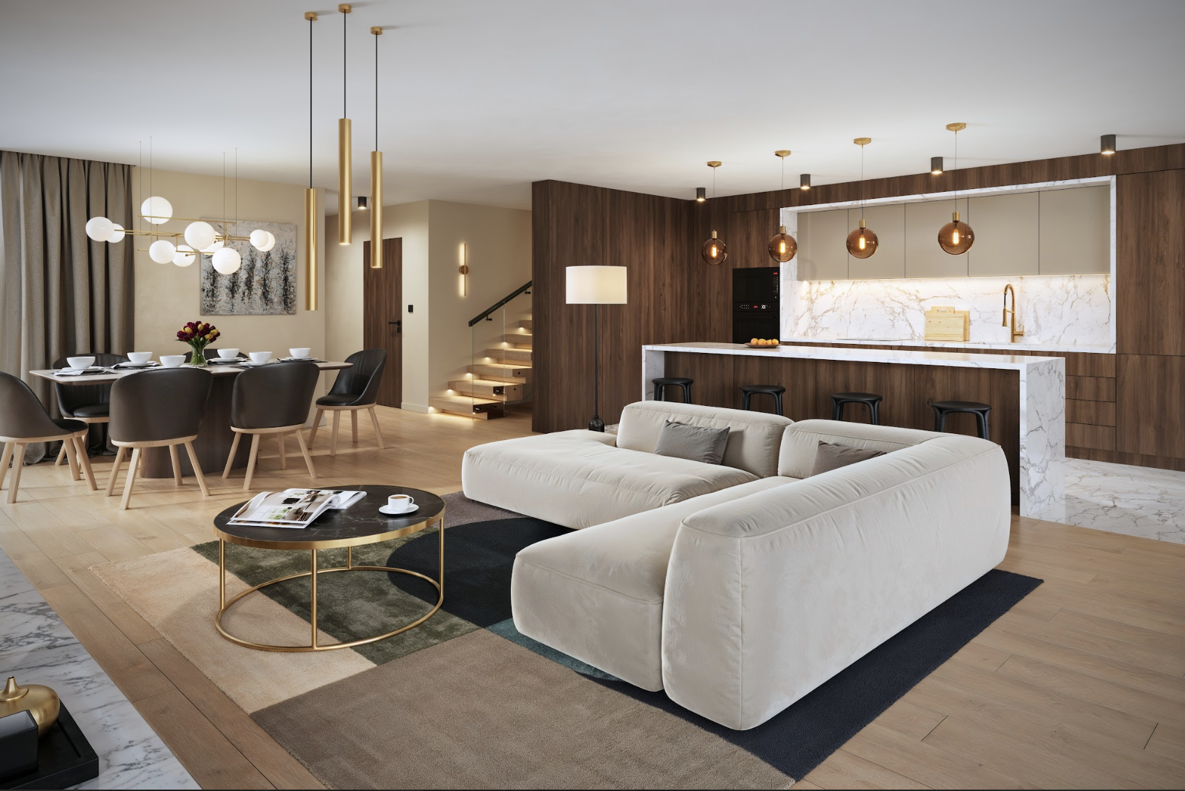 Nowoczesne wnętrze domu Dębowa — salon